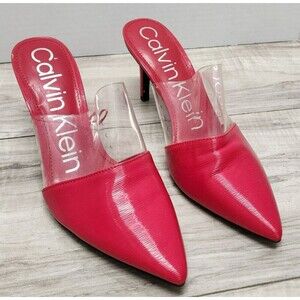Calvin Klein Graycie Clear and Leather Mules Red Woman's Size 7.5
